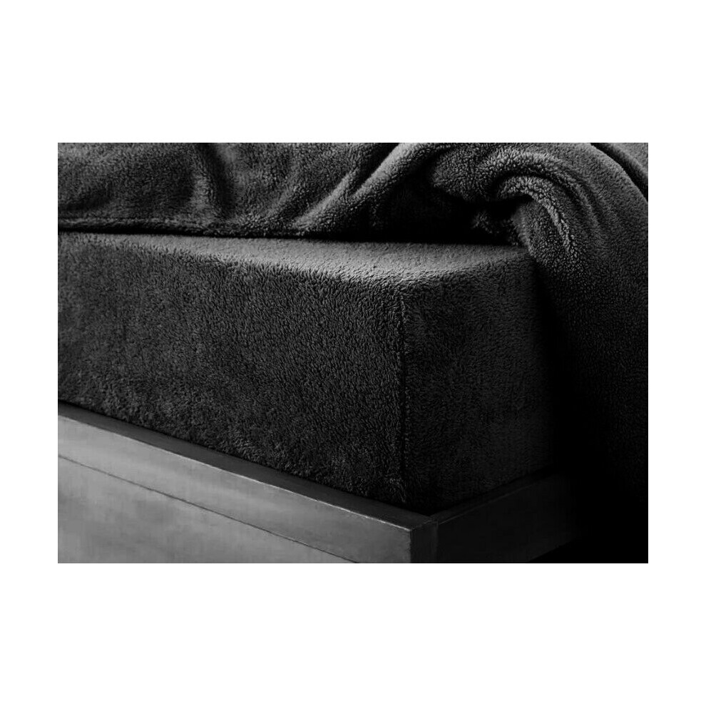 (Black, Double) Teddy Extra deep Fleece Fur Fitted Bed Sheet