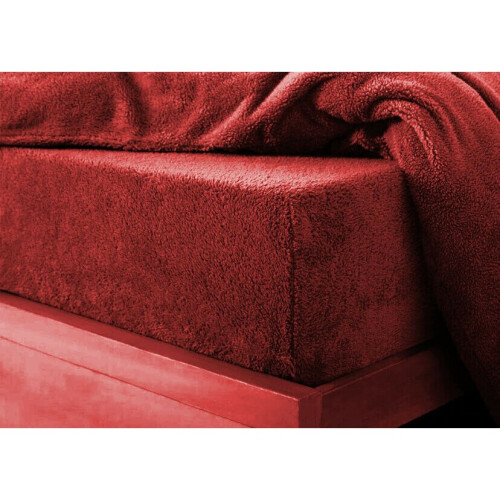 (Red, King) Teddy Extra deep Fleece Fur Fitted Bed Sheet