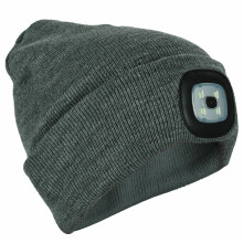 (Grey) Knit Beanie Hat 4 LED Head Lamp Light Cap Outdoor