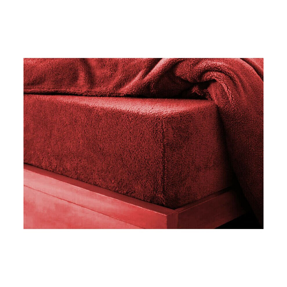 (Red, Single) Teddy Extra deep Fleece Fur Fitted Bed Sheet