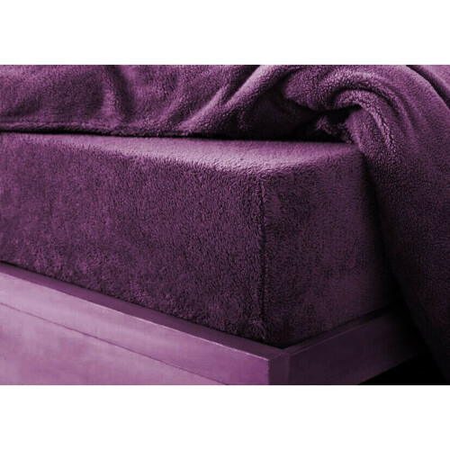(Plum , Double) Teddy Extra deep Fleece Fur Fitted Bed Sheet