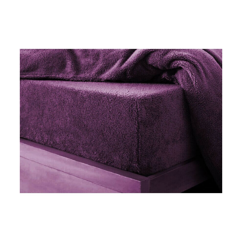 (Plum , Double) Teddy Extra deep Fleece Fur Fitted Bed Sheet