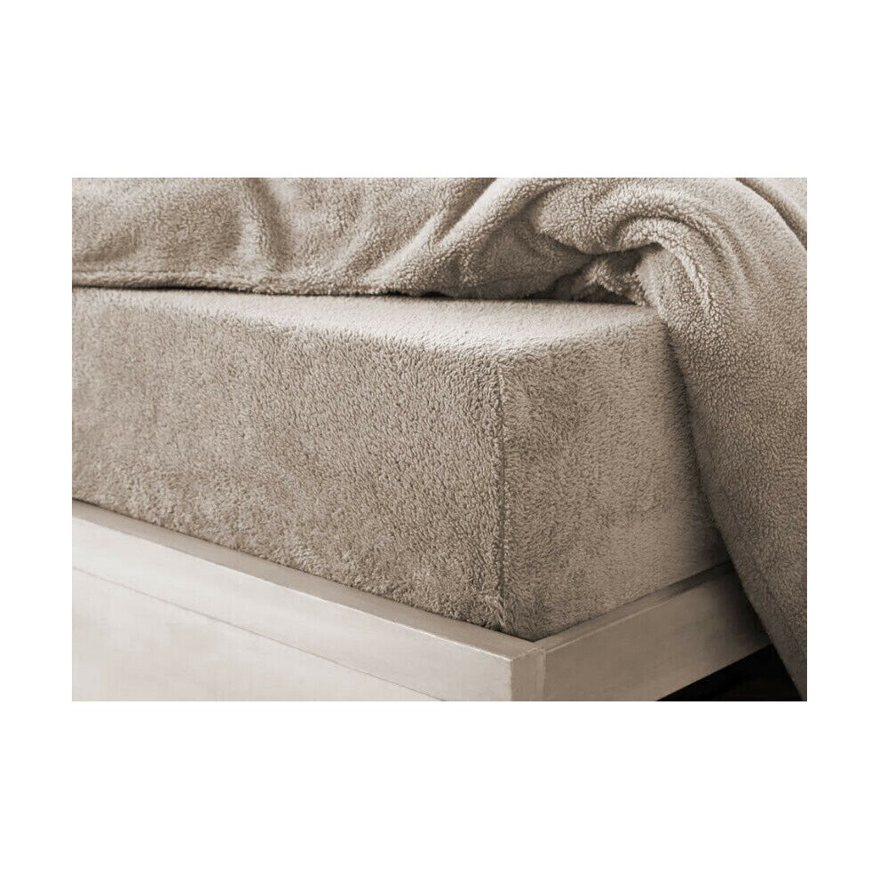 Nightzone (Beige Double) Teddy Extra Deep Fleece Fur Fitted Bed Sheet