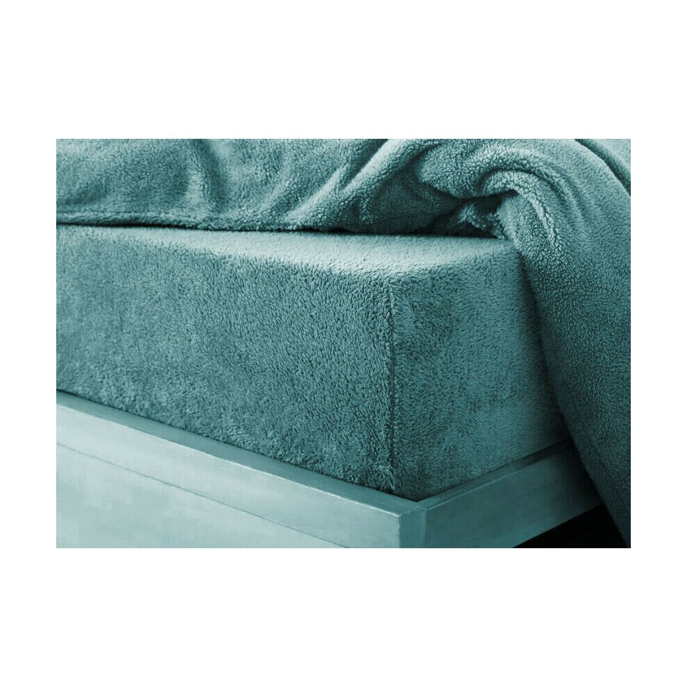 Nightzone (Teal, King) Teddy Extra Deep Fleece Fur Fitted Bed Sheet Blue,Clear
