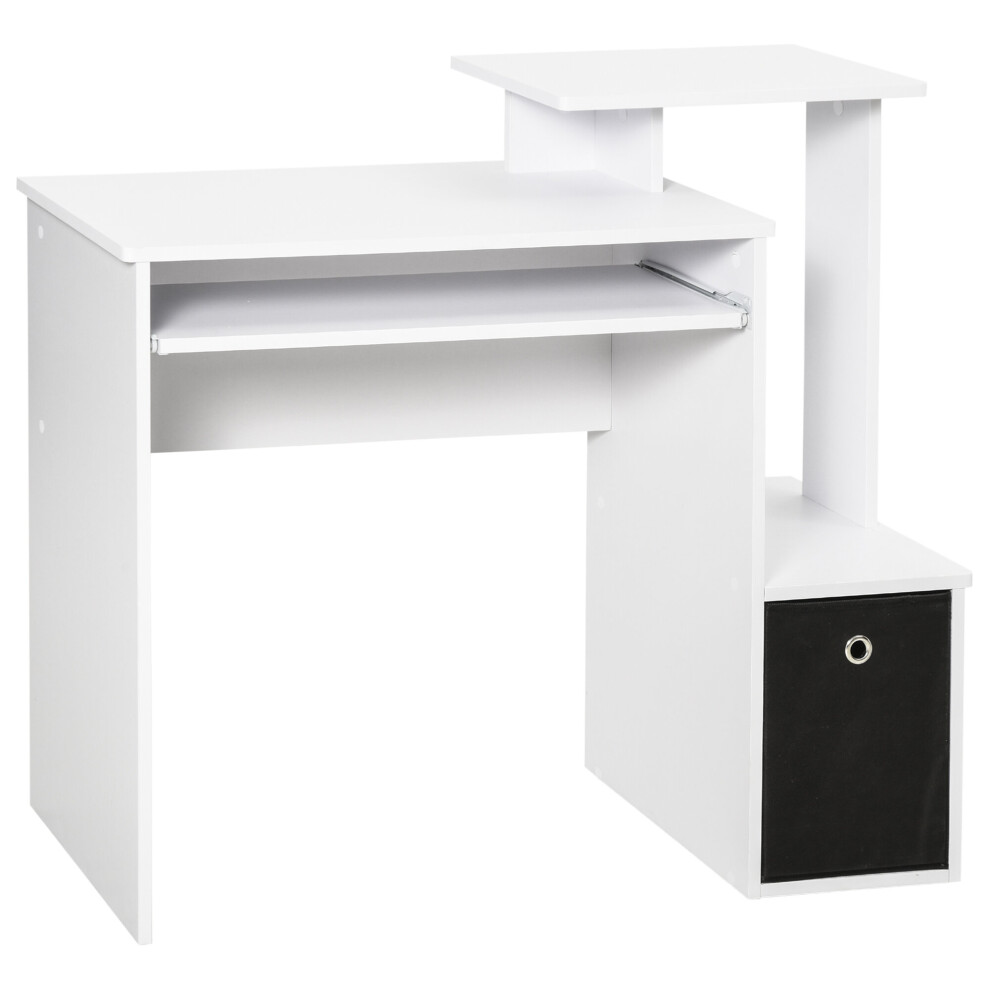 HOMCOM Computer Desk With Sliding Keyboard Tray Storage Drawer Shelf White