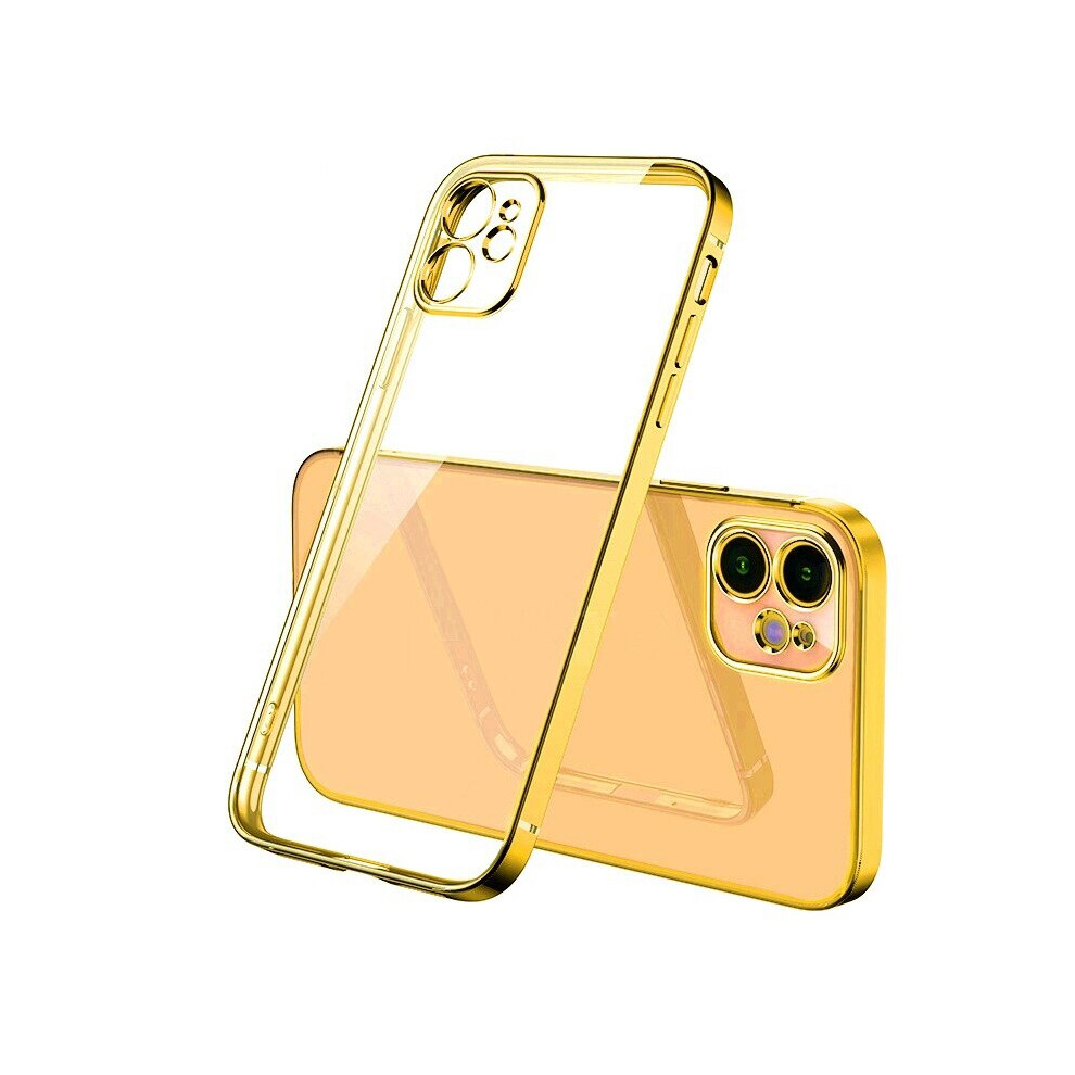 For Iphone 12 Pro - Clear Silicone Case With Edge Gold 7437135758767