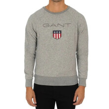 (S) GANT SHIELD Mens Sweatshirt Crew Neck Long Sleeve Pullover Jumper Grey Melange