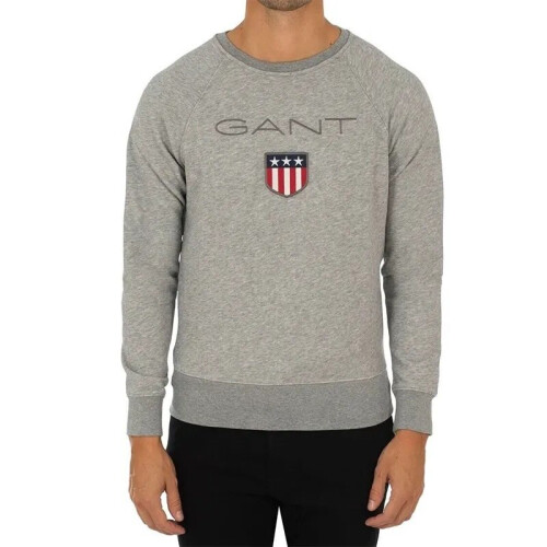 (S) GANT SHIELD Mens Sweatshirt Crew Neck Long Sleeve Pullover Jumper Grey Melange