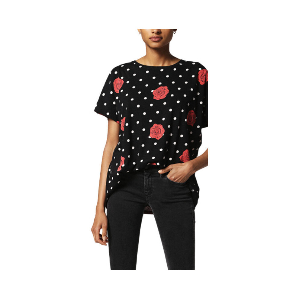 (S) DIESEL T HANNA AI 0GAOJ Women T-shirt Casual Crew Neck Polka Dots Tops Black Tee