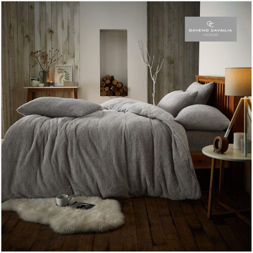 supersoft teddy duvet set in silver size KING with pillow cases