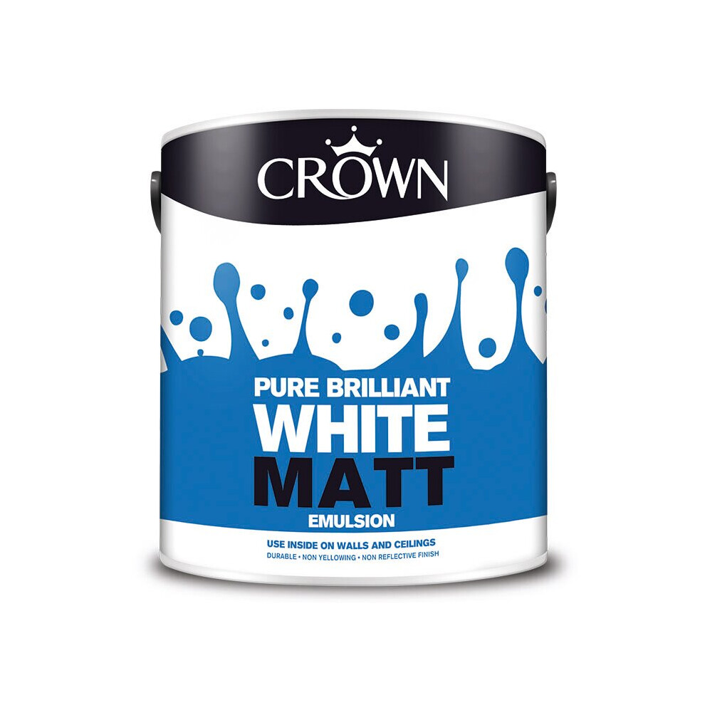 Crown Paints Matt Emulsion Pure Brilliant White 2.5L 5023067