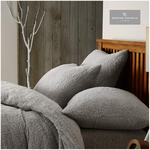 supersoft teddy duvet set in silver size KING with pillow cases 1