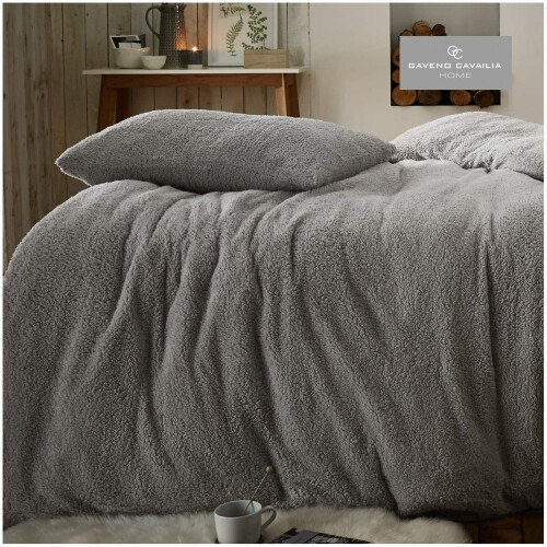 supersoft teddy duvet set in silver size KING with pillow cases 2
