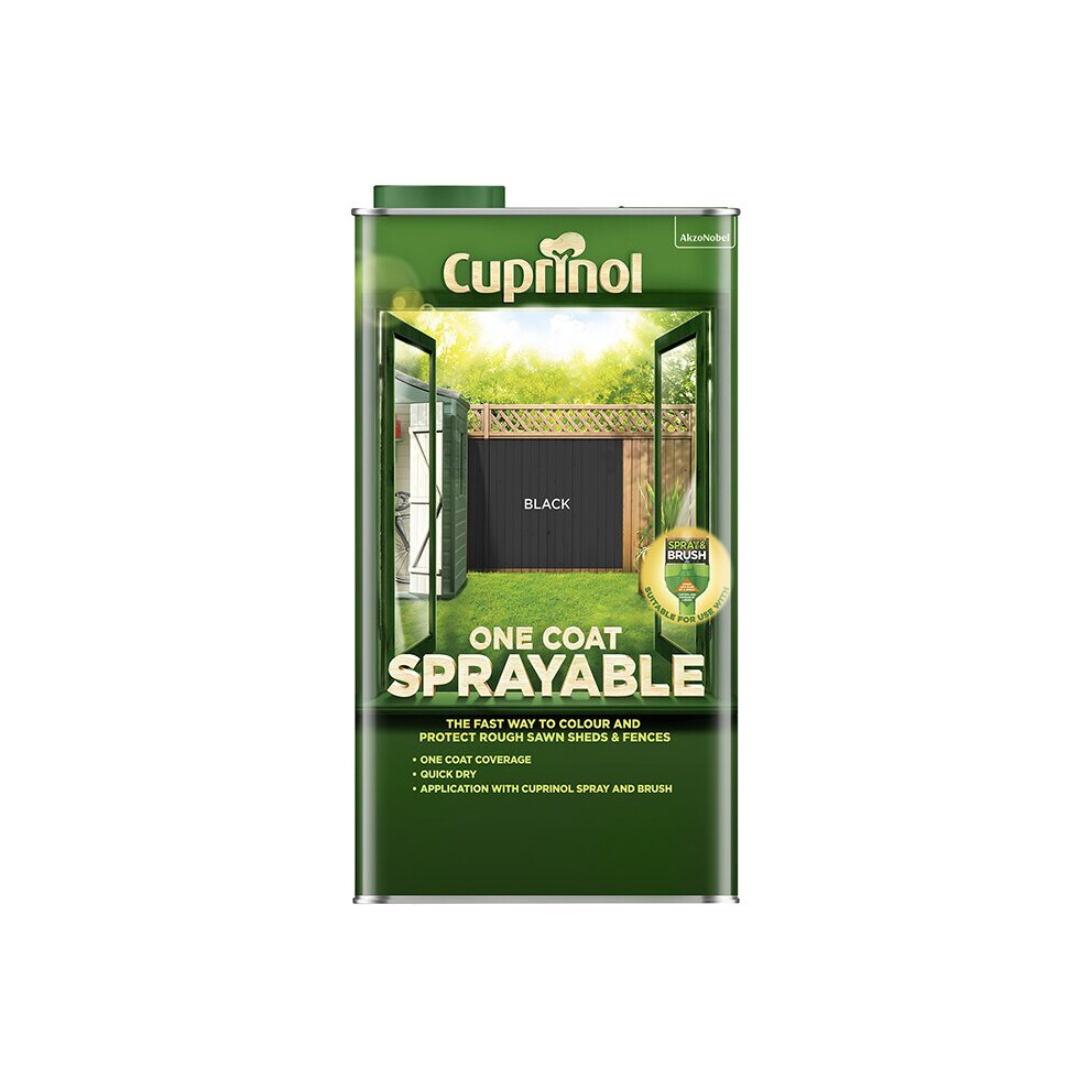 Cuprinol Spray Fence Treatment Black 5L – One-Coat, Quick-Drying, Wax-Enriched Colour (5355970)