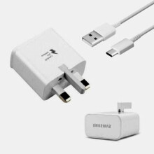 (Adapter & Cable) Official Samsung UK 3 Pin 2 Amp Adaptive Fast Mains Charger USB C Charging Cable In White