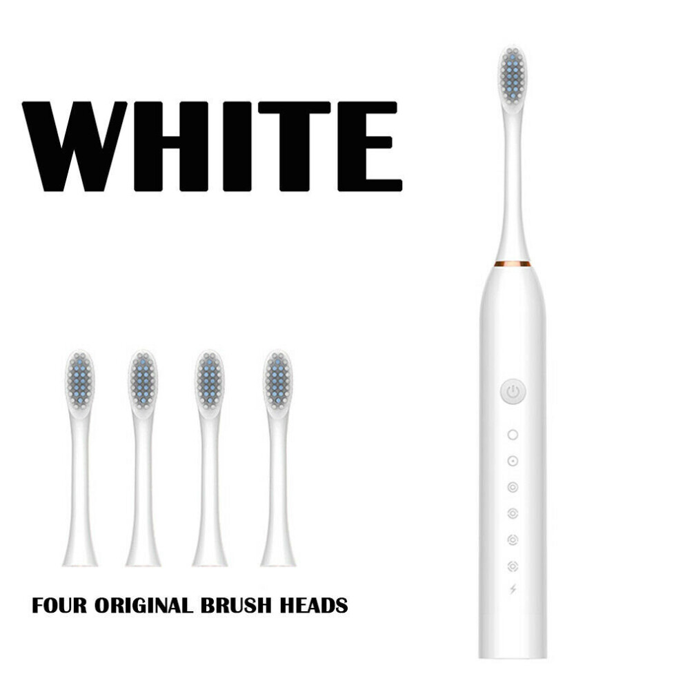 Eranpo White (White) Electric Toothbrush Sonic Vibration Rechargeable Toothbrush With 4 Brush Heads