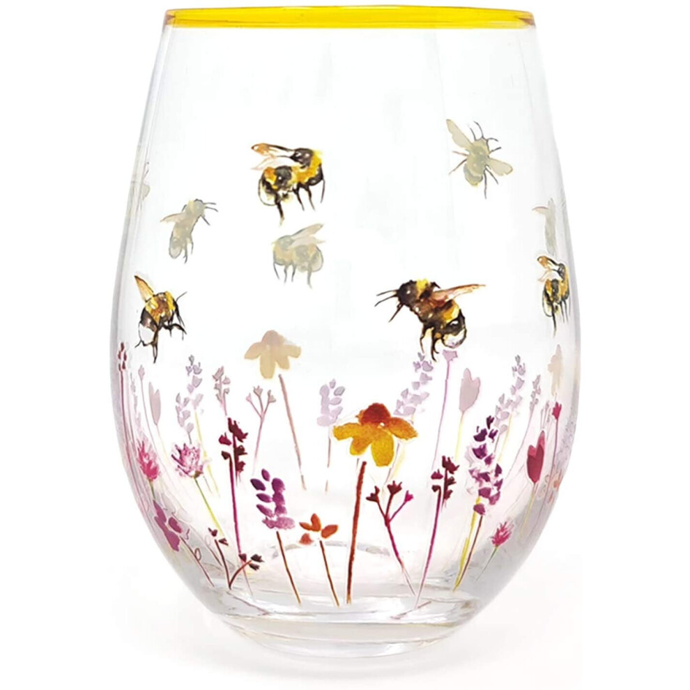 Busy Bees Floral Large Stemless Gin & Tonic Cocktail Tumbler Glass