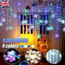 (Purple, Stars) LED Snowflake Fairy String Curtain Window Lights Twinkle Christmas Xmas Party UK
