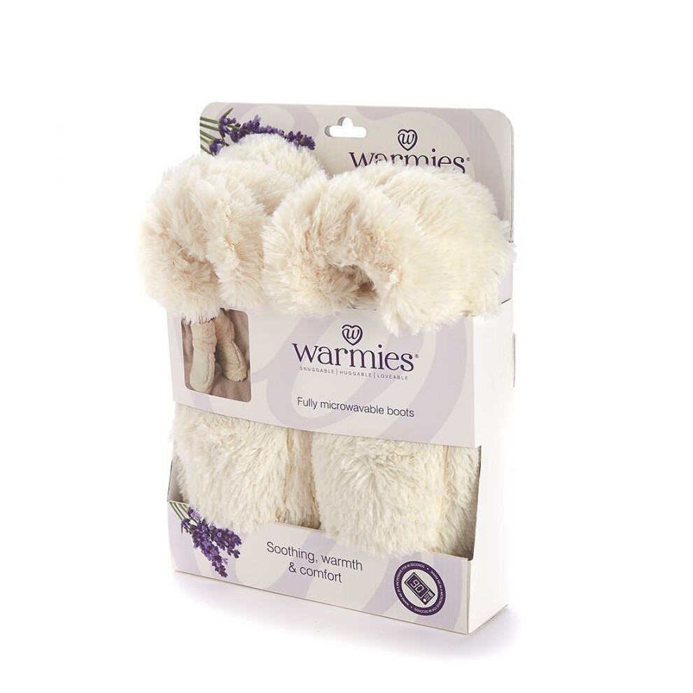 Warmies Microwavable Slipper Boots Lavender Scented One Size Marshmallow Cream - Image 2