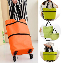 (Orange) Shopping Trolley Bag Portable Folable Tote bag Shopping Cart Grocery Bags with Wheels Rolling Grocery Cart Shopping Organizer