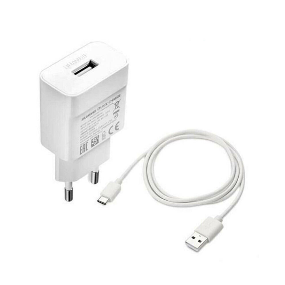 (Adapter & Cable) Genuine Huawei 2 Pin 2 Amp Mains Quick Charger HW-059200EHQ And USB Type-C Data Cable HL 1289