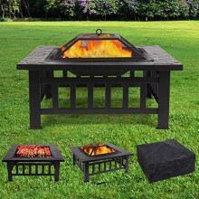 Femor [Upgraded] Large 3 in 1 Fire Pit with BBQ Grill Shelf,Outdoor Metal Brazier Square Table Firepit Garden Patio Heater/BBQ/Ice Pit with Waterpro