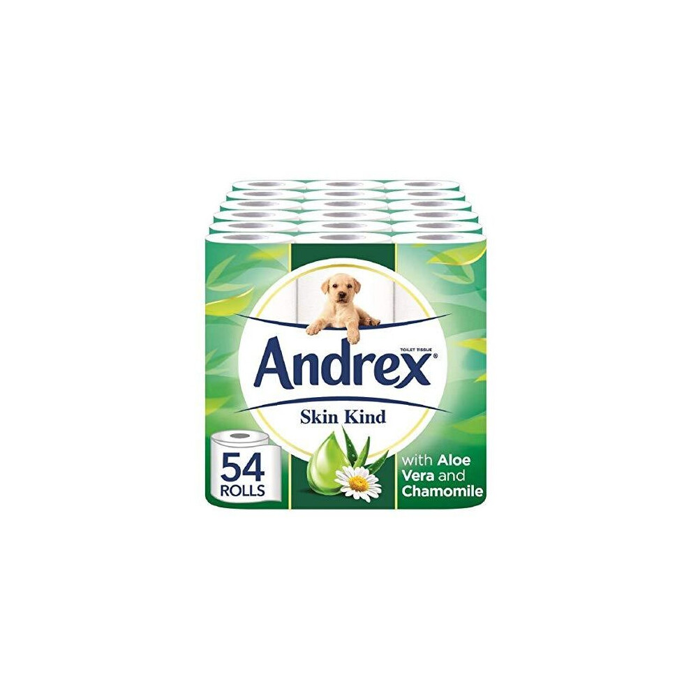 Andrex Toilet Roll Skin Kind, With Aloe Vera Extract, 54 Rolls White