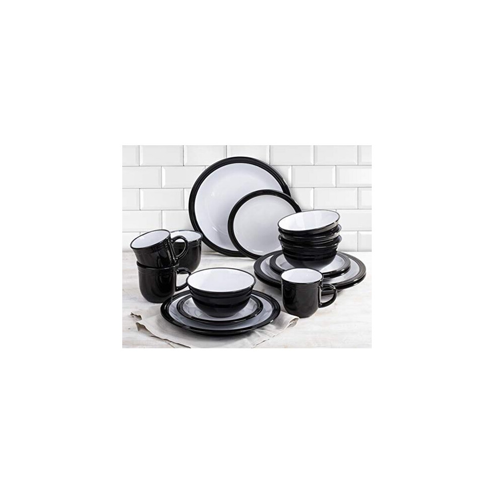 Waterside Fine China 16 Piece Black Camden Dinner Set, 5838