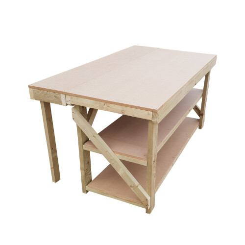 (4ft, Standard Legs) Wooden MDF Top Workbench Double Shelf With Extendable Working Surface To 3ft Depth 2