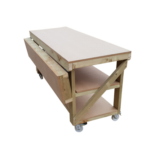 (5ft, Standard Legs) Wooden MDF Top Workbench Double Shelf With Extendable Working Surface To 3ft Depth 1