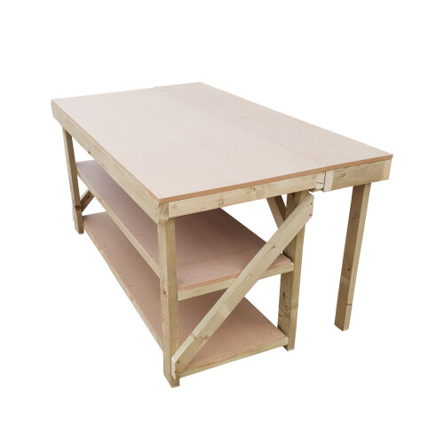 (5ft, Standard Legs) Wooden MDF Top Workbench Double Shelf With Extendable Working Surface To 3ft Depth 2