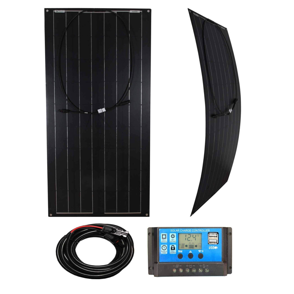 Lowenergie Flexible Solar Panel Pv Photo-Voltaic Ideal For Caravans, Boats, Gardens, Camping & Motorhomes. Kit (100W ) Black