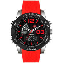 KT718 Dual Display Digitaluhr Chronograph Wasserdicht Silikonarmband Herren Sportuhr SILBER-ROT FARBE