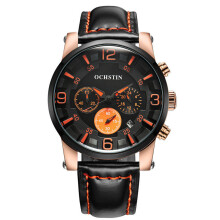 GQ052D Multifunktionskalender Herren Armbanduhr Business Style Quarzuhr BLCAK-ORANGE FARBE