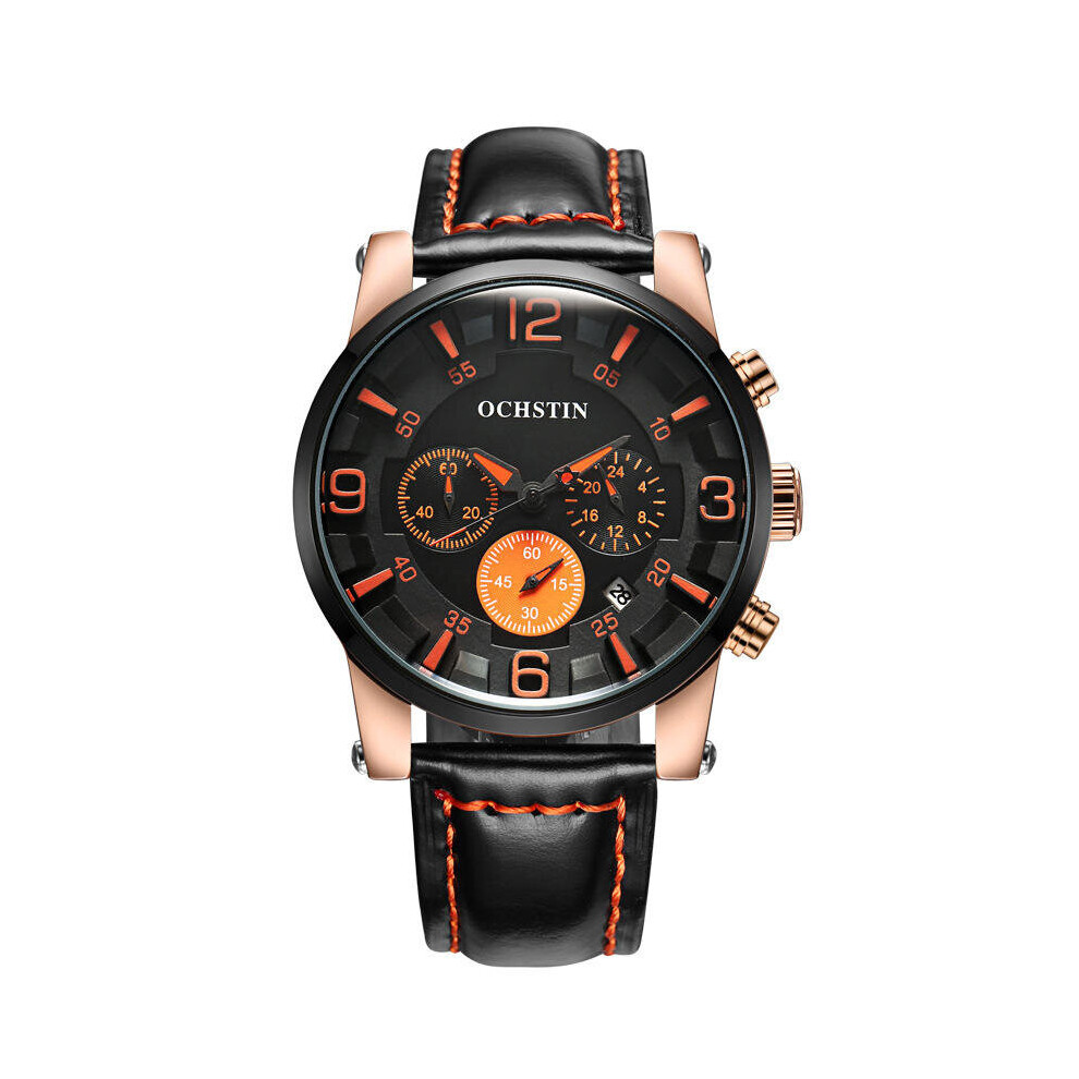 GQ052D calendrier multifonction hommes montre-bracelet Style d'affaires montre à Quartz couleur noir-ORANGE