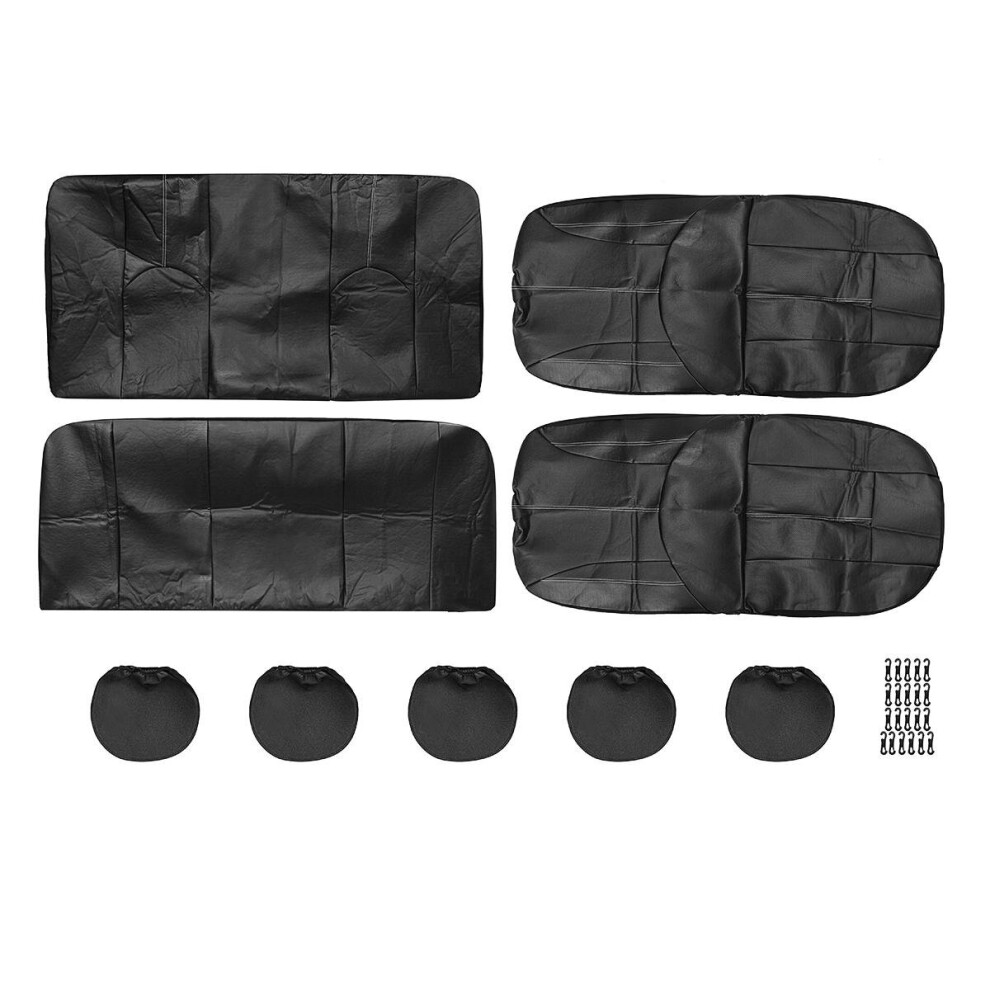 9Pcs Pu Leather Car Full Surround Seat Cover Cushion Protector Set Universal For 5 Seats Car Black 4191026511581