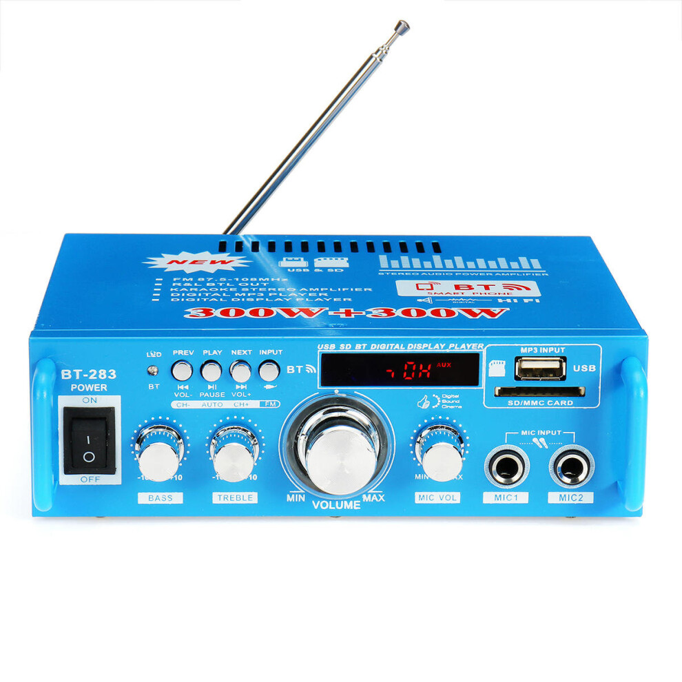 12V 220V Hifi Audio Stereo Mp3 Player Power Amplifier Bluetooth Fm Radio 2Ch 600W Support Fm Usb Sd Slot Europe Plug For Home Car 4191026510263