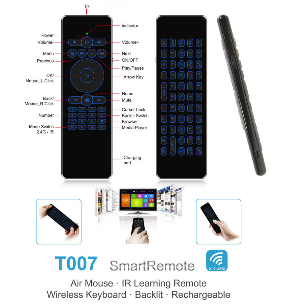 2.4G Wireless Colorful Backlit Mini Keyboard Voice Ir Learning Remote Control Airmouse T007 4151093691616