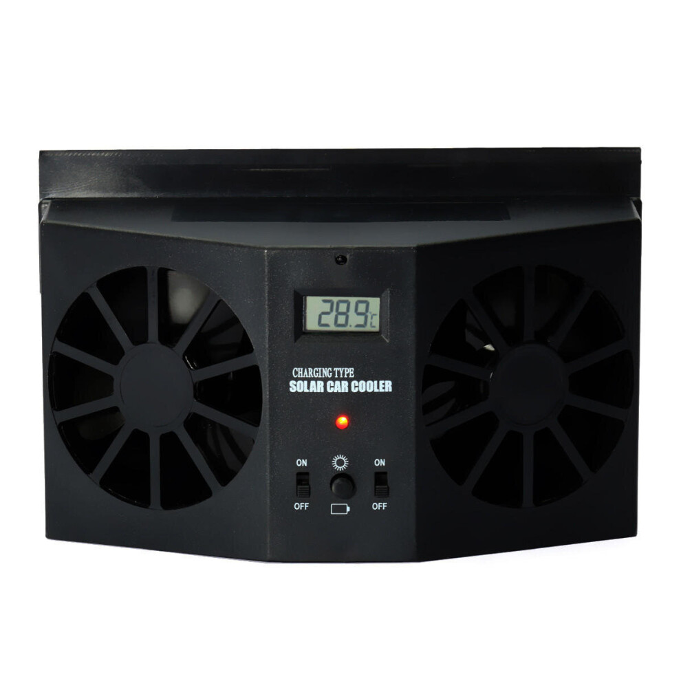 Solar Power Car Exhaust Fan Double Air Outlet Window Cooling Cooler Rechargeable Ventilation Black 4191026516654