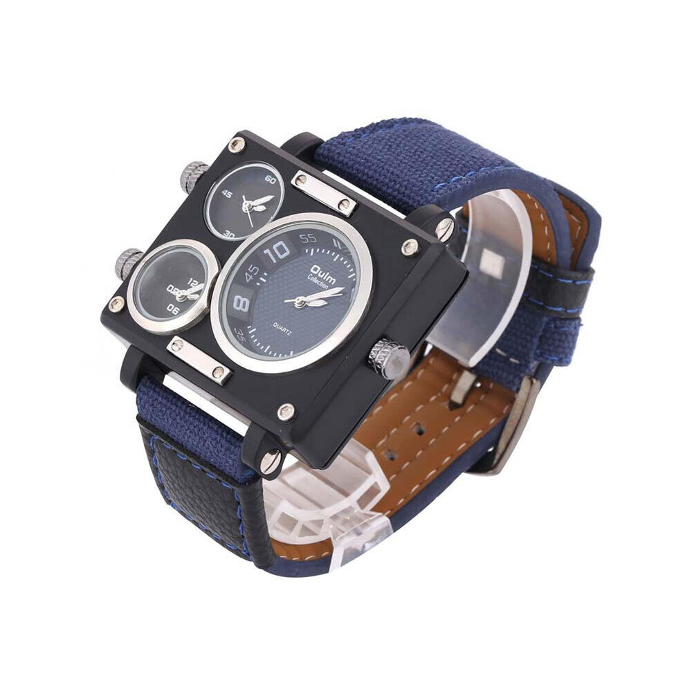 Men Watch Fashion Three Time Zones Alloy Case Textile Watch Band Quartz Watch BLUE COLOUR-image-OPC-P6CTGXB-NEW
