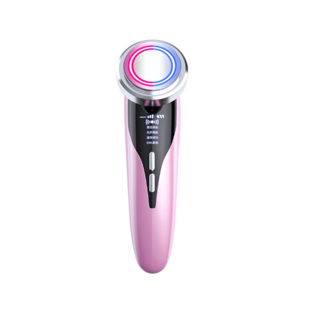 Household Beauty Instrument Red and Blue Ultrasound Facial Massage Instrument Ion Cleansing Instrument-Pink