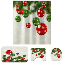 Christmas Decorative Balloon Bathroom Rug Shower Curtain Skidproof Toilet Lid Cover Bath Mat Rug Set