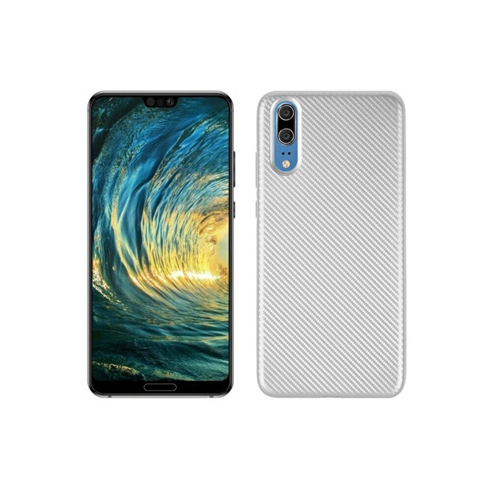 2Pcs Carbon Fiber Shockproof Soft Tpu Back Protective Case For Huawei P20 Color Silver 7082497852815