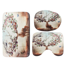 3Pcs Waterproof Bathroom Set Beautiful Sika Deer Toilet Cover Mat Non-Slip Pedestal Carpet Bath Bathroom Decoration