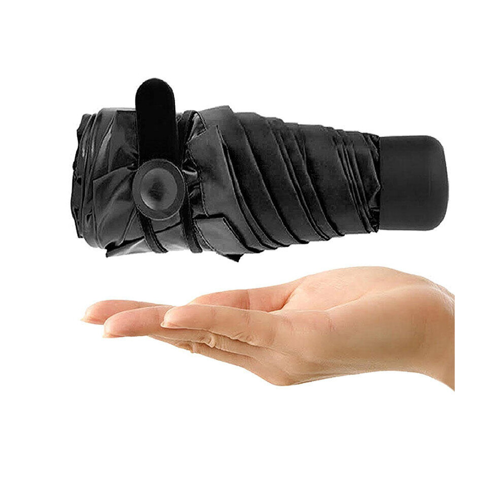 Compact Mini Travel Umbrella Light Weight Tiny Waterproof Pocket UV Rain Umbrellas BLACK COLOR