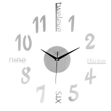 3D Large Number Mirror Wall Clock Sticker Decor For Home Office Kids Room SILVER