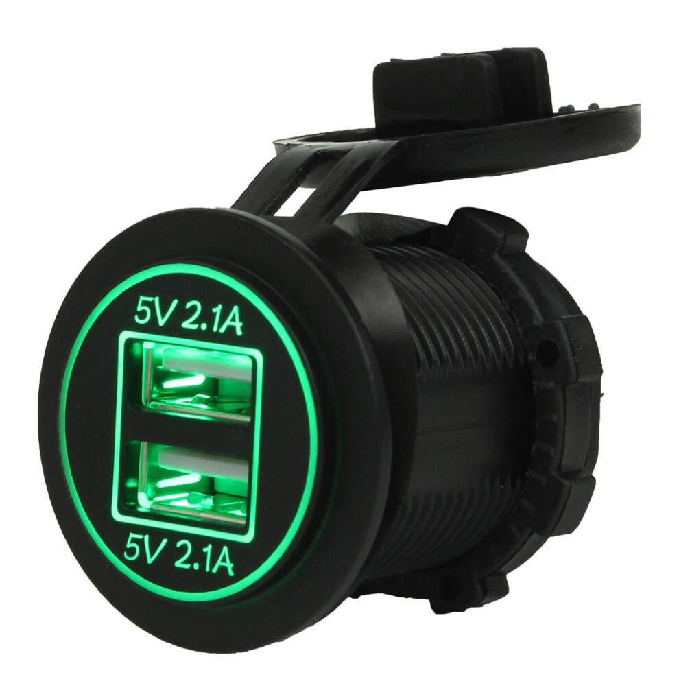 12V-24V Dual 2.1A+2.1A Usb Car Cigarette Lighter Socket Power Adapter Car Charger Color Green 7082497866836