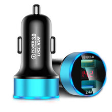 2 pcs QC 3.0 LED Display Universal Dual USB 24V 3A Quick Fast Charging Metal Car Charger Adapter for iPhone11 for Samsung S10+ Xiaomi Redmi Note8 Tab