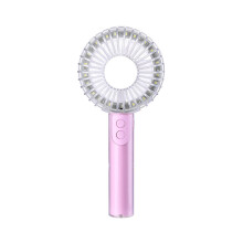 Multifunktionaler 4-in-1-Handyständer, Schminkspiegel, Fülllicht, Kristalllampe, Ventilator, Desktop-USB-Ventilator, Pink