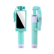 Universal Mini Selfie Stick Edelstahl mit Rückspiegel Klappdrahtsteuerung Handy Integrierter Selfie Stick-Grün